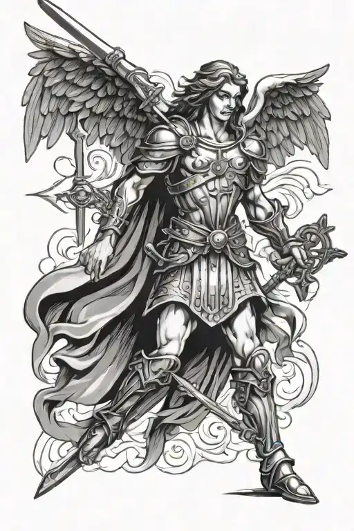 st Michael archangel with a crucifix and sword tattoo design idea