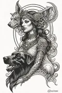hecate dog goddess surrounded tattoo design idea