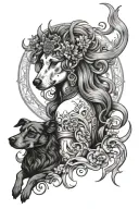 hecate dog goddess surrounded tattoo design idea