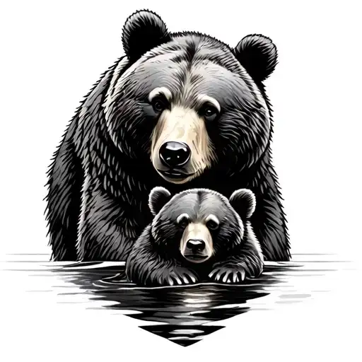 papa bear and cub sailing tattoo design idea