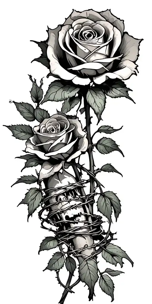 dead roses, barbed wire wrapped, and breast cancer awarness tattoo design idea