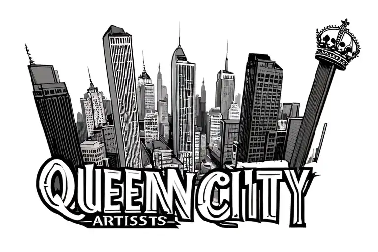 Queen City Artists logo city scape tattoo design idea