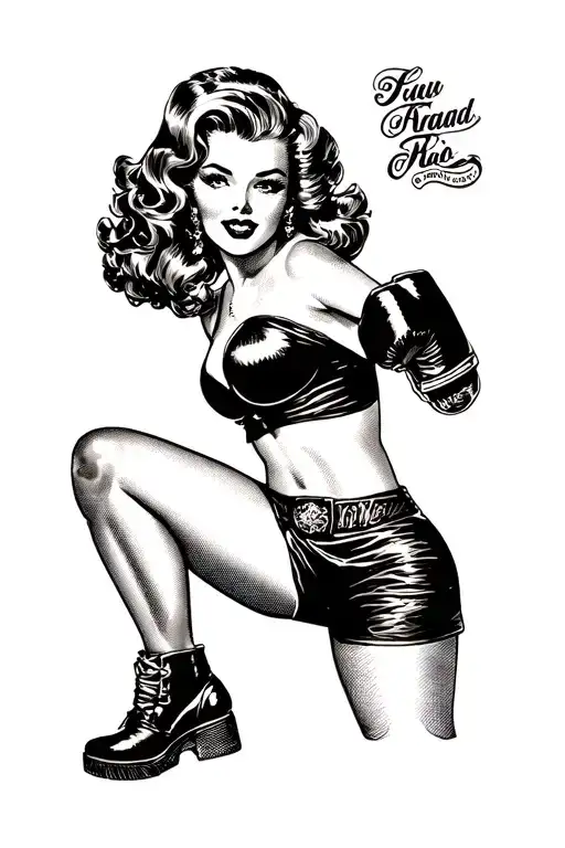 AMERICAN TRAD PIN UP GIRL BOXER tattoo design idea