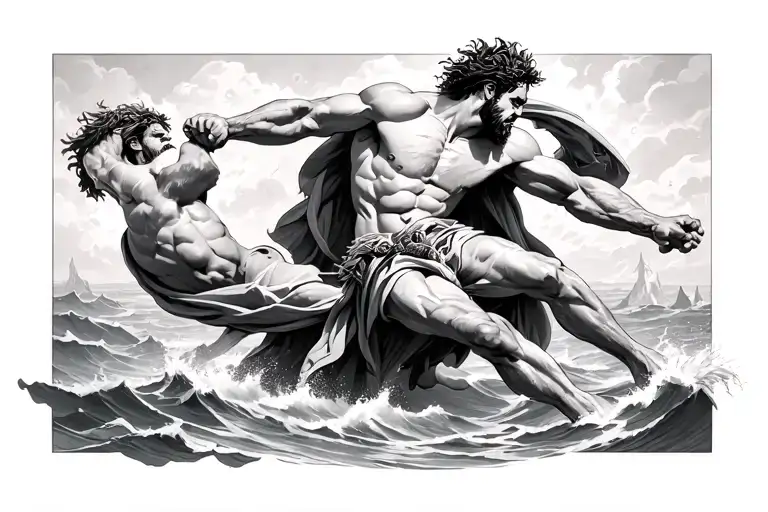 odysseus fighting tattoo design idea
