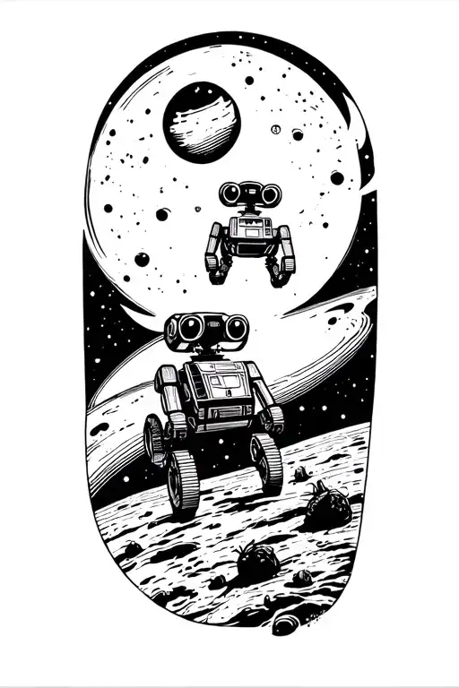 wall-e and eve flying in space scene tattoo design idea