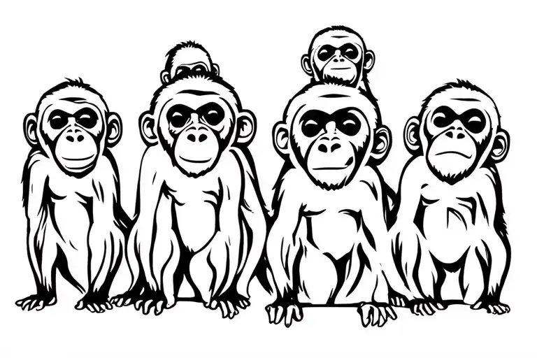 similar to the monkey shoulder logo but with 7 monkeys, one monkey for each child, 5 boys one girl and a deceased girl tattoo design idea