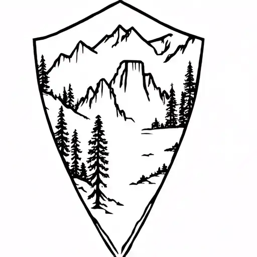 Rough, ancient arrow head with 'Angels' Landing' and arches from Arches National Park. Sequoia trees and a waterfall tattoo design idea