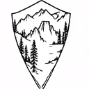 Rough, ancient arrow head with 'Angels' Landing' and arches from Arches National Park. Sequoia trees and a waterfall tattoo design idea