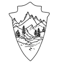 Rough, ancient arrow head with 'Angels' Landing' and arches from Arches National Park. Sequoia trees and a waterfall tattoo design idea