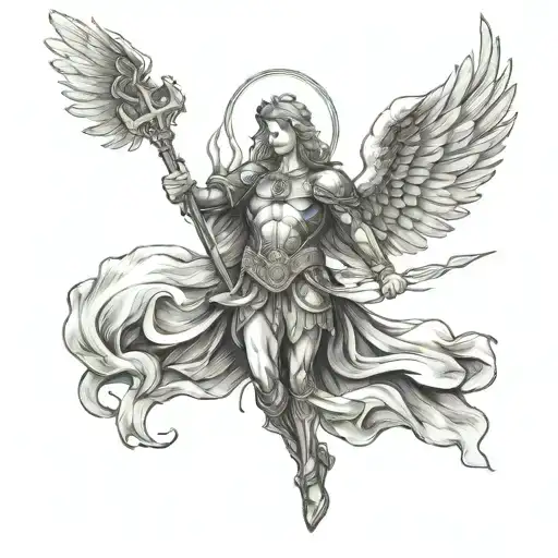 archangel Sant michael for the left upper back tattoo design idea