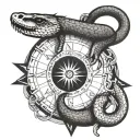 Ouroboros compass with only north arrow piercing the snake tattoo design idea