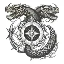 Ouroboros compass with only north arrow piercing the snake tattoo design idea