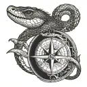 Ouroboros compass with only north arrow piercing the snake tattoo design idea