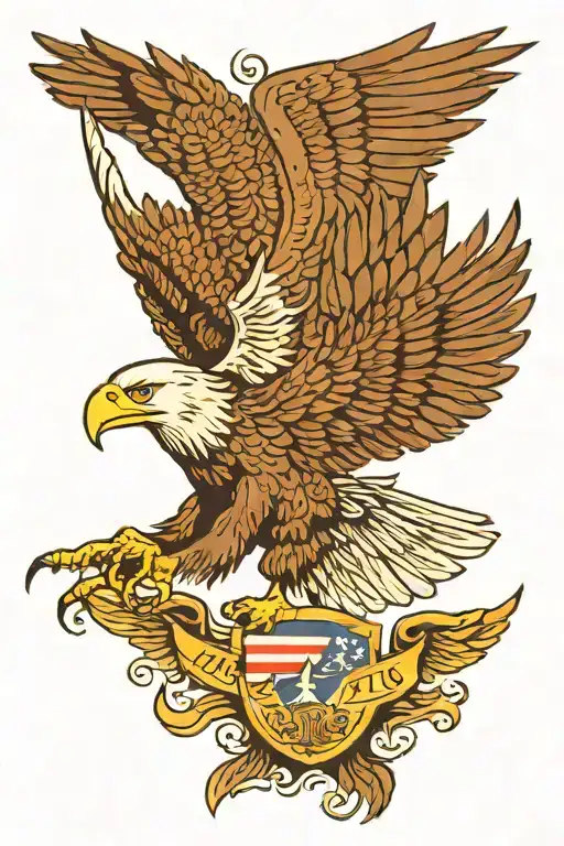 Bald eagle flying and 1776 flag waving tattoo design idea