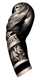 Greek theme with numbers 1952 full sleeve tattoo design idea