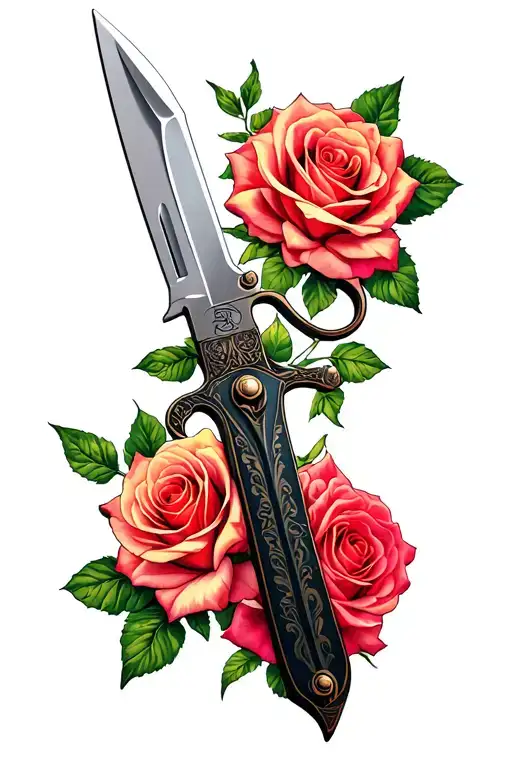 butterfly knife csgo with roses tattoo design idea