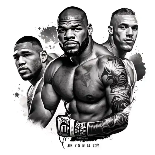 Tatoo with Gervonta Davis, Mike Tyson, Tito Ortiz, and Justin gaethje as a leg sleeve tatoo tattoo design idea