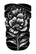 I want a blackout sleeve with negative horizontal bands. inside of the bands, I want a linework flower tattoo design idea
