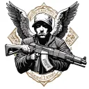 gangster protected by an angel with an AK 47 tattoo design idea