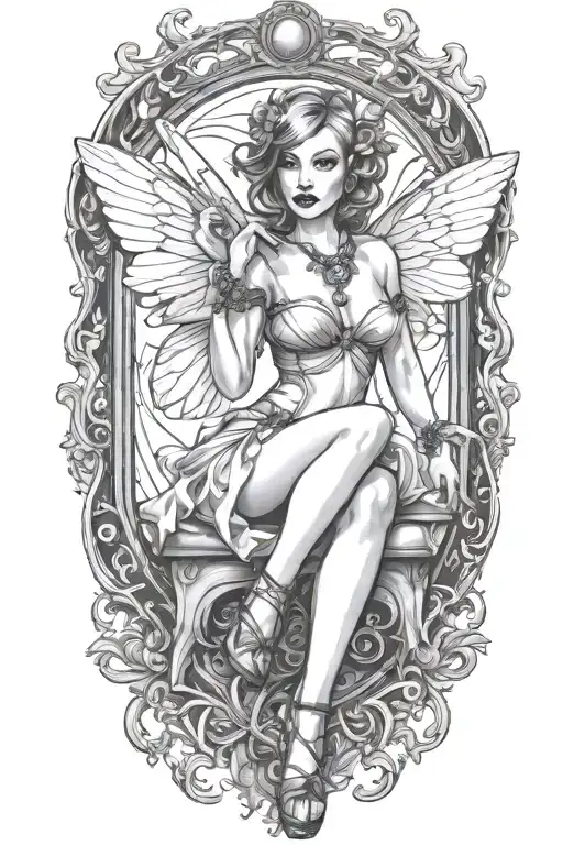 pinup fairy modern holding deck of cards tattoo design idea