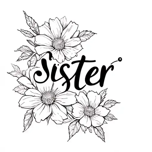 "sister" Cosmo flower blooming tattoo design idea