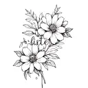 "sister" Cosmo flower blooming tattoo design idea