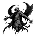 grim reaper with arms out with wings back tattoo  tattoo design idea