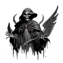 grim reaper with arms out with wings back tattoo  tattoo design idea