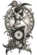 falling angel, two doughter, time clock, compass,falling sun  tattoo design idea