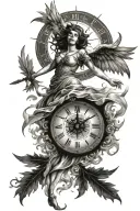 falling angel, two doughter, time clock, compass,falling sun  tattoo design idea