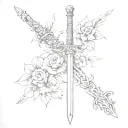 back spine sword flowers tattoo design idea
