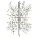 back spine sword flowers tattoo design idea