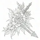 back spine sword flowers tattoo design idea