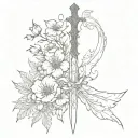 back spine sword flowers tattoo design idea