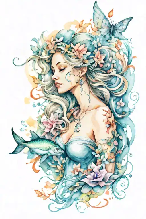 Aphrodite love goddess sea creatures tattoo design idea
