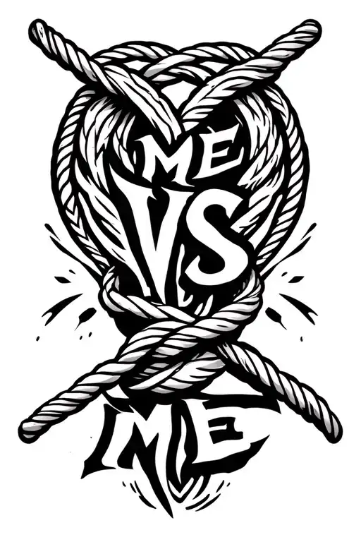A tattoo that says "Me vs Me" in a tug-of-war with rope tattoo design idea