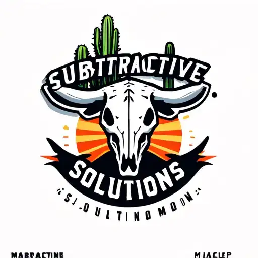 "Subtractive Solutions" "Subtractive Solutions" "Subtractive Solutions" "Subtractive Solutions" Logo for a machine shop based in Arizona using the outline of the state line, a cow skull cactus. tattoo design idea