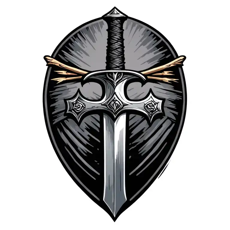 sword cross with iron sharpens iron tattoo design idea