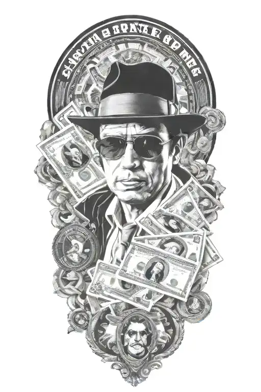include Scarface 100 dollar bills and poker chips tattoo design idea