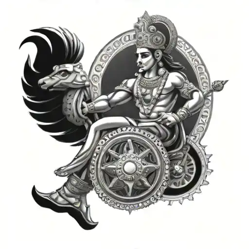 mahabharat lord krishna holding chariot wheel tattoo design idea