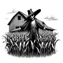 scare crow in a cornfield in front of a barn tattoo design idea