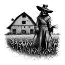 scare crow in a cornfield in front of a barn tattoo design idea