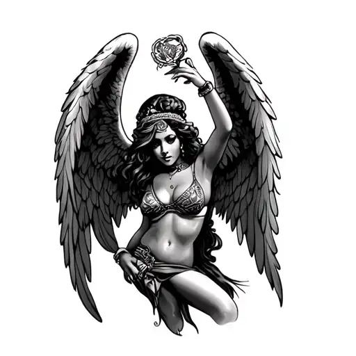 a angel in Chicano gangster style tattoo design idea
