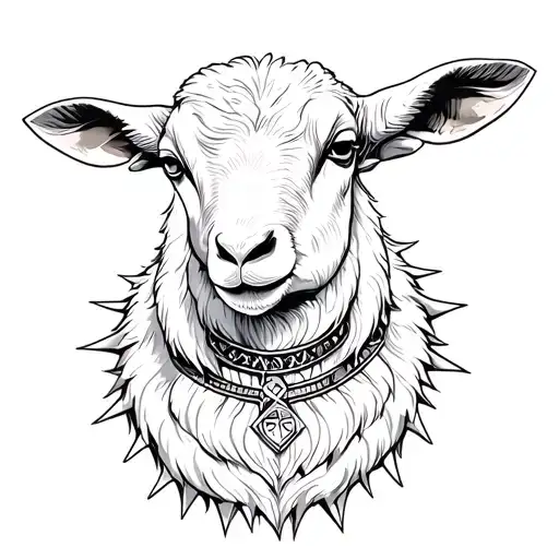 The head of the lamb with a spiked choker tattoo design idea