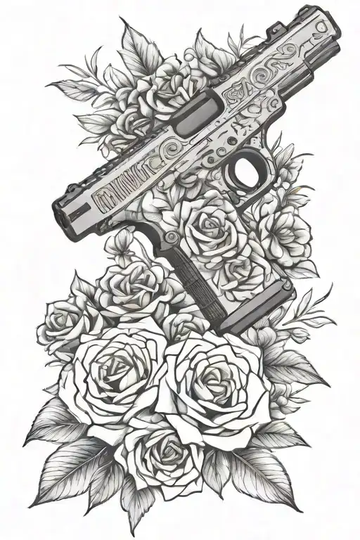 glock wrapped around flowers with born to die w masce ghostface tattoo design idea