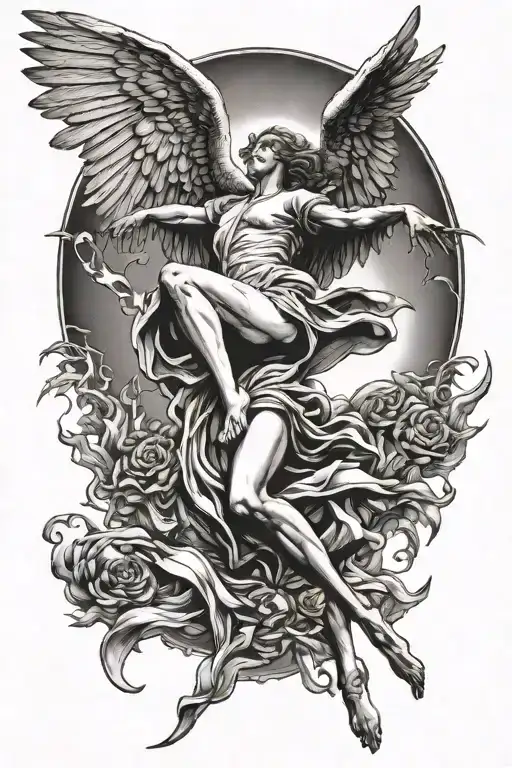 fallen angel falling from sun tattoo design idea