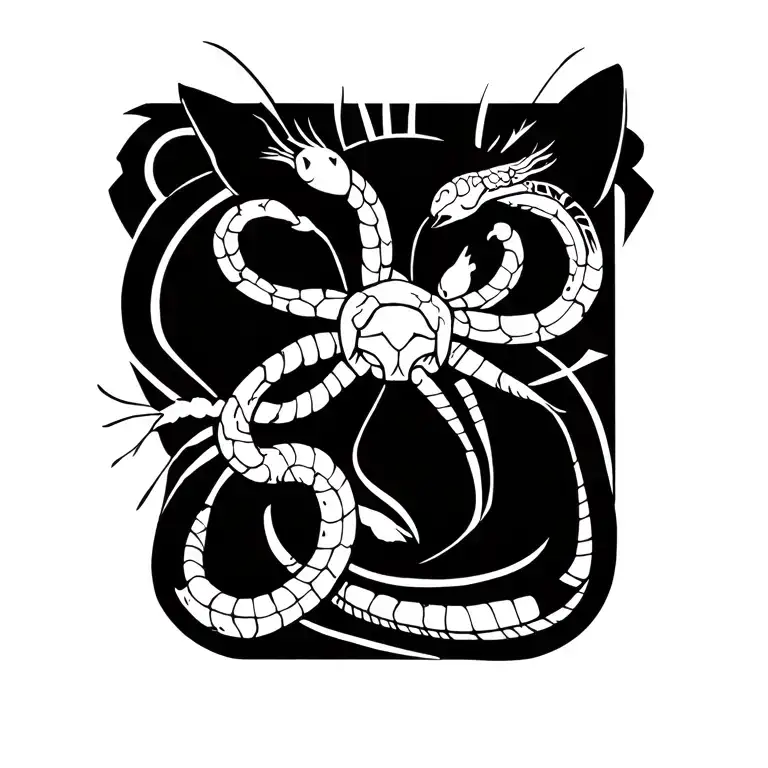 The unfortunate fate of the snake, Scorpio, Cat Struggle tattoo design idea