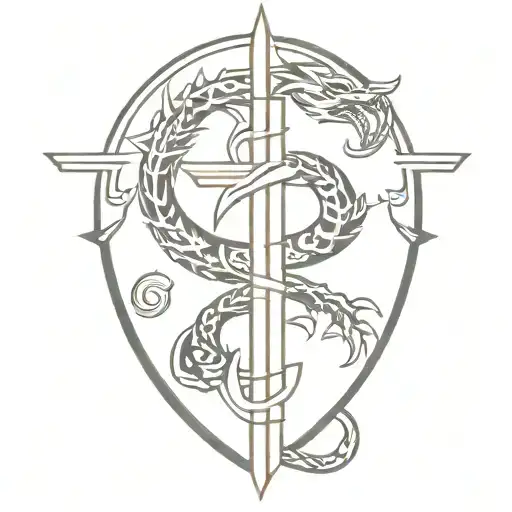 cross with Aztec dragon wrapping tattoo design idea