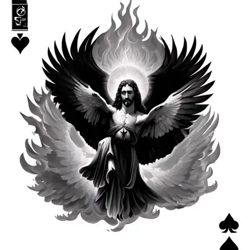 Royal Flush burning bush God, Jesus, Holy Spirit dove tattoo design idea