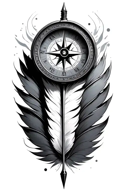 compass, author, quill pen tattoo design idea